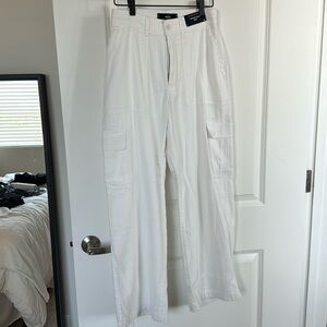 White linen cargo pants